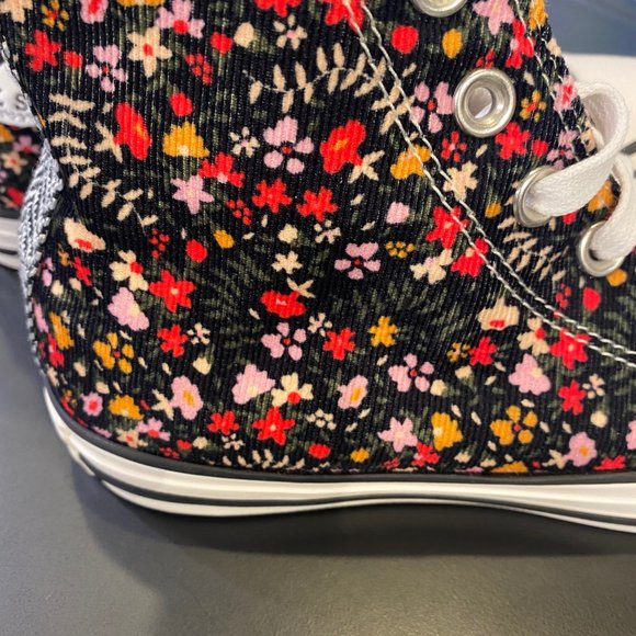 New Converse All Star Hi Corduroy Black Floral Sneakers - Picture 4 of 6